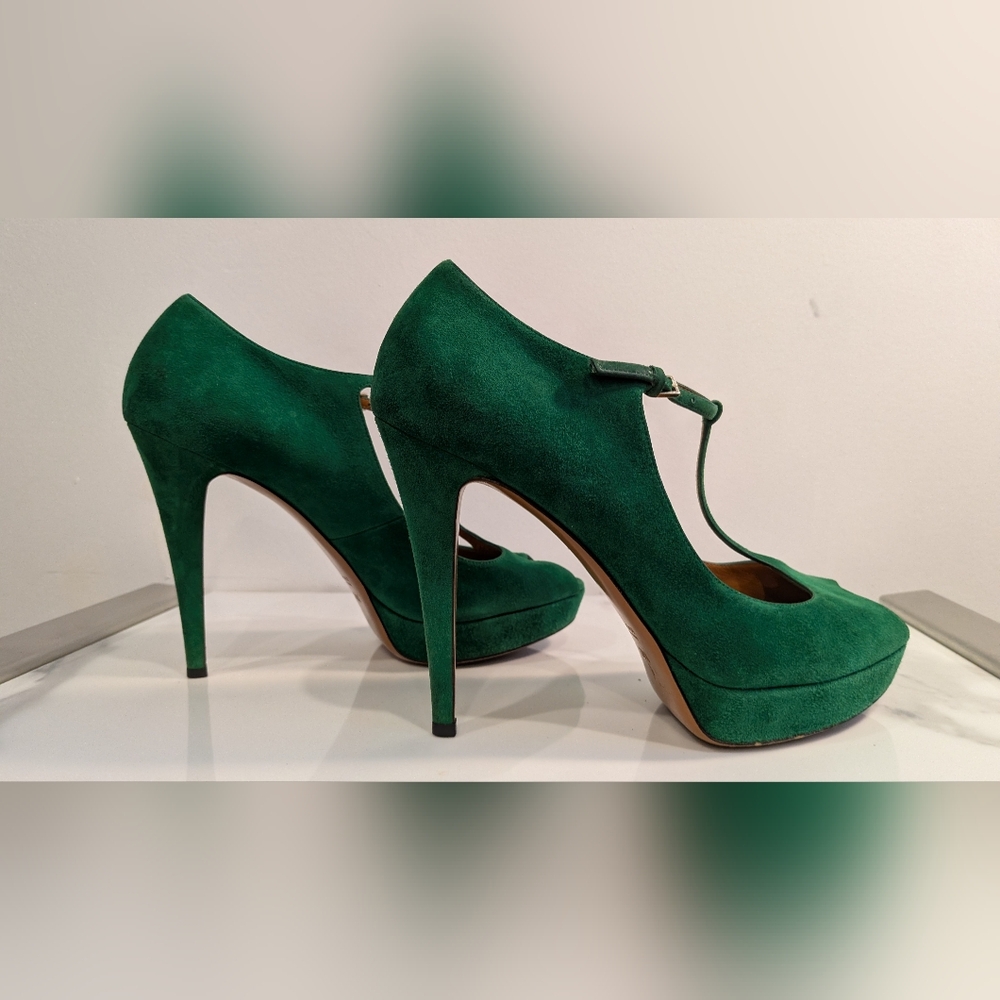 GUCCI Green Suede Platform Heels